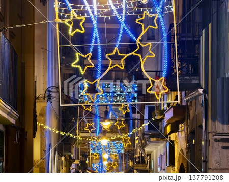 Serene Alley Illuminated By Shimmering Lights And Charming Decorations Perfect For Evening Photography 137791208