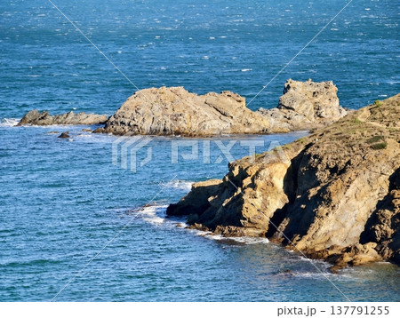 Coastal Action Scene, Dramatic Coast Illustrating Waves Crashing Against Rugged Sandstone Formations 137791255