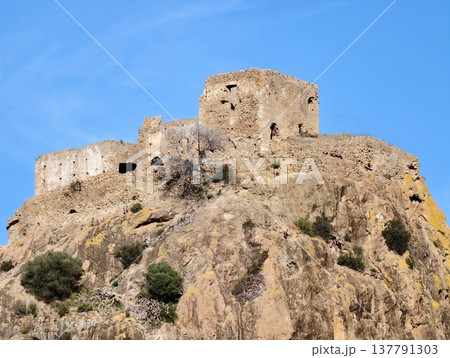 Bright Fortress Scenery, Radiant Stone Stronghold Atop Wilderness With Vivid Natural Lighting Effects 137791303