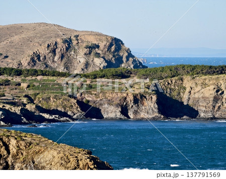 Bold Seaside Scenery, Sturdy Rugged Cliffs Meet Energetic Sea With Crashing Waves And Lush Greenery 137791569