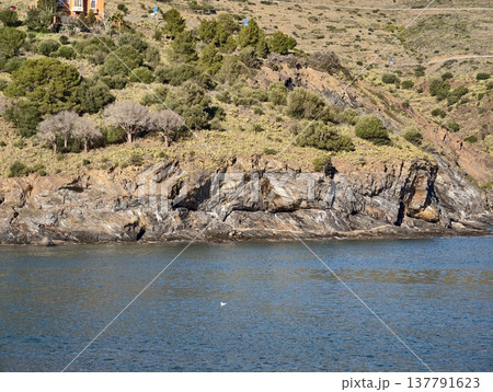 Peaceful Shoreline With Vibrant Waters, Tranquil Coast Featuring Turquoise Sea And Layered Cliffs Peaceful Shoreline With Vibrant Waters, Tranquil Coast Featuring Turquoise Sea And Layered Cliffs 137791623