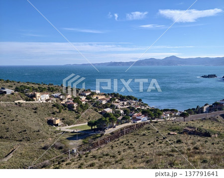 Magnificent Elevated Vantage Point Capturing Picturesque Village With Turquoise Lakes And Light Cloud Cover 137791641