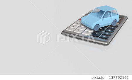 Blue Low Poly Car On Calculator Finance Concept 3d render. 137792195