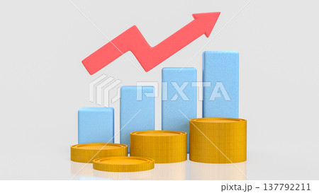Rising Financial Growth Concept With Coins And Upward Arrow Chart 3d render. 137792211