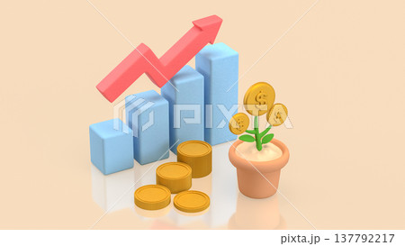Financial Growth Concept With Coin Plant And Rising Chart 3d render. 137792217