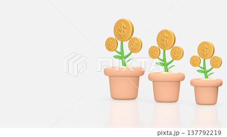 Money Tree Growth Concept With Dollar Coin Plants In Pots 3d render. Money Tree Growth Concept With Dollar Coin Plants In Pots 3d render. 137792219