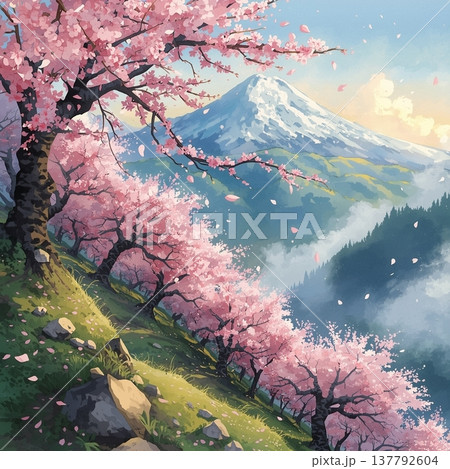 桜と富士山 137792604