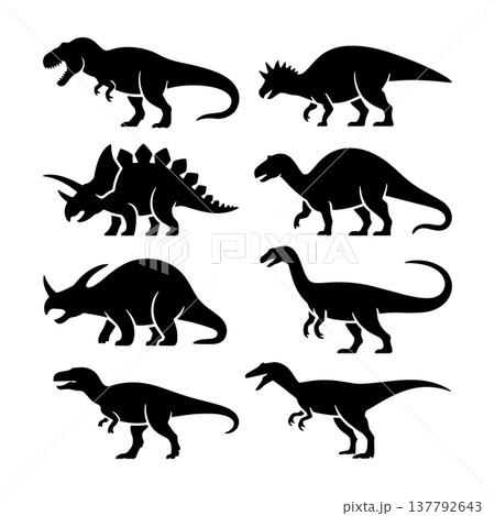 Dinosaurs in silhouette showcasing various species and sizes, perfect for educational purposes or creative projects 137792643