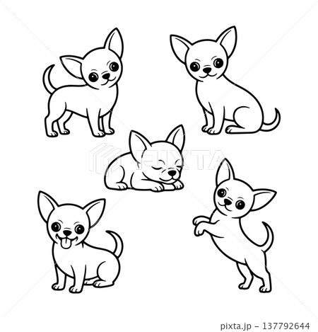 Cute chihuahua puppies in various playful and sleepy poses, perfect for pet lovers and illustrators 137792644