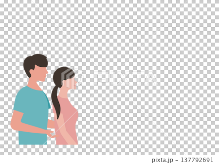 一對年輕夫婦的側面像（面向右側）向量圖 137792691
