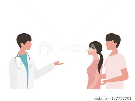 説明をする医師と若い夫婦の診察ベクターイラスト素材 137792701