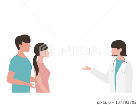 説明をする女医と若い夫婦の診察ベクターイラスト素材 137792702