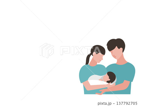 赤ちゃんを囲む夫婦のベクターイラスト素材（グリーン） 137792705