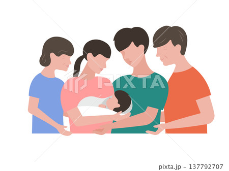 赤ちゃんを囲む家族のベクターイラスト素材 137792707