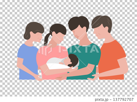 Vector illustration of a family surrounding a baby 137792707