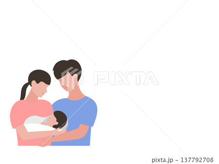 赤ちゃんを囲む夫婦のベクターイラスト素材 137792708