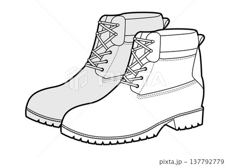 Padded collar work boot women sketch pair. Lug sole lace boot for outdoor city outfit and utility wardrobe. Technical 137792779