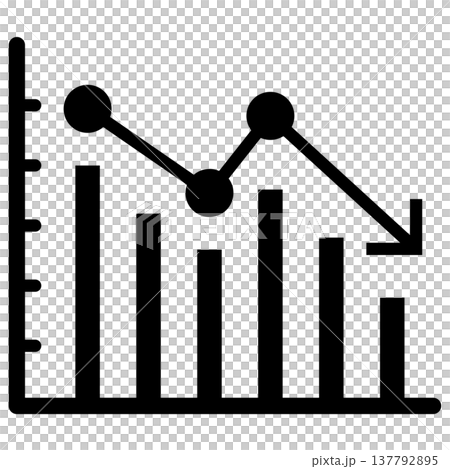 一組用於長條圖和折線圖的向下圖示（下降、減少、單色、帶輪廓）。 137792895