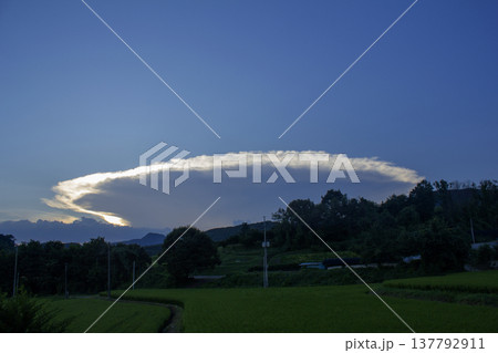 Sunset sky with curved clouds Sunset sky with curved clouds 137792911