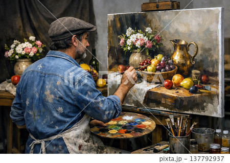 油絵を描いている画家 油絵を描いている画家 137792937