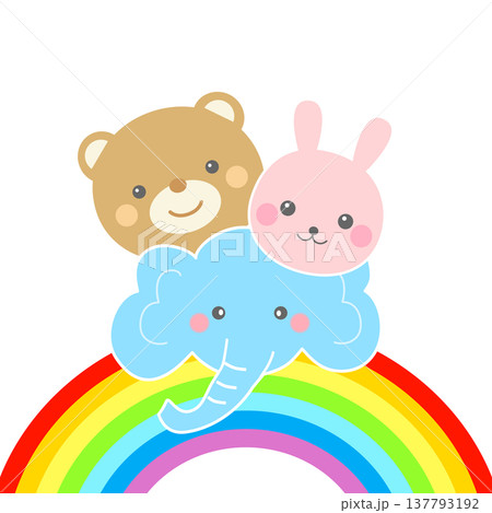 かわいい動物と虹のイラスト 137793192