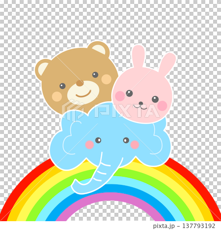 かわいい動物と虹のイラスト 137793192