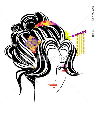 女性の顔、日本髪、ヘアスタイル 137793231