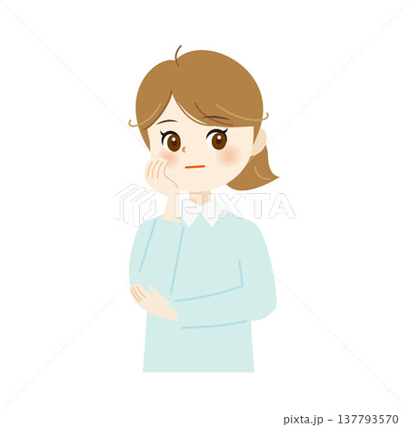 頬杖をつく無表情の女性のイラスト　思案・ニュートラル 137793570