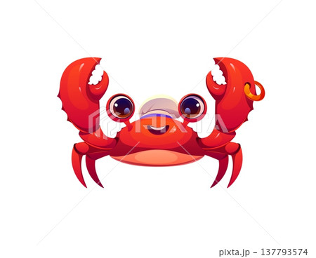 Pirate character of crab sailor corsair in ship cook chief hat, cartoon vector icon for game. Funny crab seaman or marine crew character for pirate adventure and aquatic animal mascot element Pirate character of crab sailor corsair in ship cook chief hat, cartoon vector icon for game. Funny crab seaman or marine crew character for pirate adventure and aquatic animal mascot element 137793574