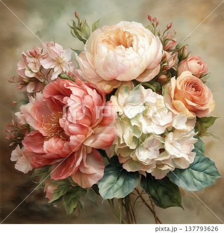 watercolor painting of rose and leaves 137793626
