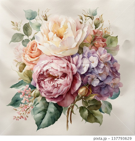 watercolor painting of rose and leaves watercolor painting of rose and leaves 137793629