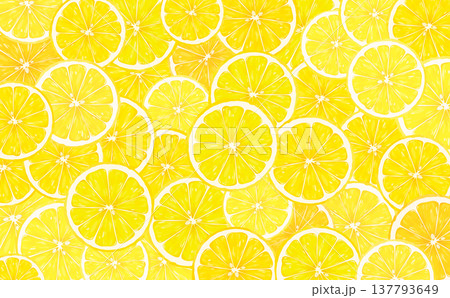 輪切りレモンの敷き詰め背景_横 137793649