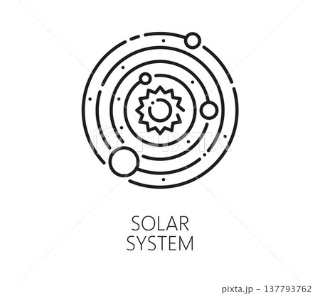 Space solar system and galaxy thin line icon. Galaxy outerspace flight outline vector sign, cosmos travel lineart symbol. Space research or discovery thin line icon or astronomy exploration pictogram Space solar system and galaxy thin line icon. Galaxy outerspace flight outline vector sign, cosmos travel lineart symbol. Space research or discovery thin line icon or astronomy exploration pictogram 137793762