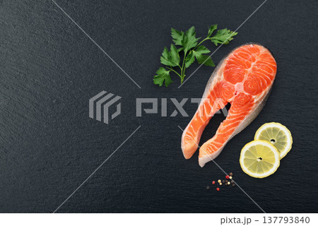 Fresh raw salmon red fish steak 137793840