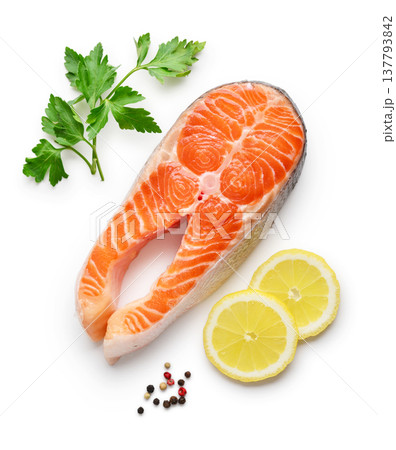 Fresh raw salmon red fish steak 137793842