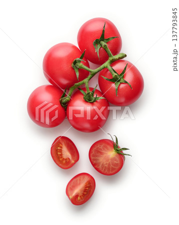 A branch of pink cocktail tomatoes A branch of pink cocktail tomatoes 137793845