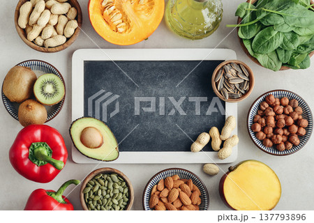 Healthy foods containing vitamin E (Tocopherolum). 137793896