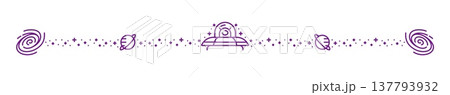 Outer space alien UFO and galaxy line divider. Galaxy outer space exploration divider, cosmos discovery vector frame border. Astronomy underline with alien flying saucer spaceship, stars and planets Outer space alien UFO and galaxy line divider. Galaxy outer space exploration divider, cosmos discovery vector frame border. Astronomy underline with alien flying saucer spaceship, stars and planets 137793932