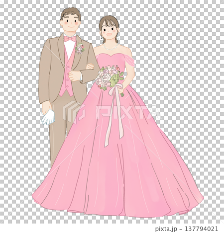 お色直し後の新郎新婦（カラードレス） 137794021