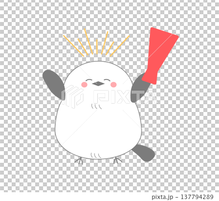 一幅可愛的插圖，描繪了一隻長尾山雀在歡呼和鼓勵。 137794289