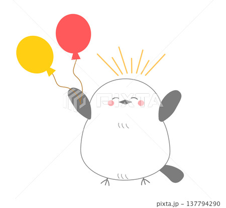 風船を持ったかわいいシマエナガのお祝いイラスト 137794290