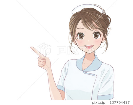 指差しで案内するやわらかいアニメ風の女性看護師イラスト 137794457
