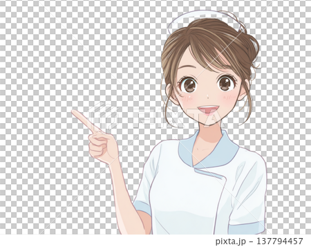 指差しで案内するやわらかいアニメ風の女性看護師イラスト 137794457