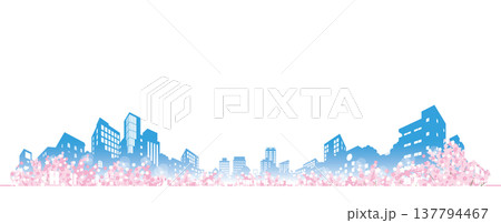 桜が咲く春の街並みイラスト.  137794467
