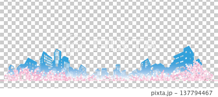 桜が咲く春の街並みイラスト.  137794467