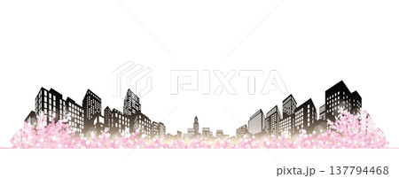桜が咲く春の街並みイラスト.  137794468