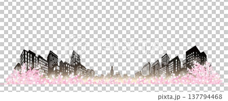 桜が咲く春の街並みイラスト.  137794468
