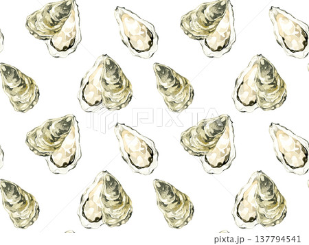 生牡蠣のシームレスパターン　手描き水彩イラスト背景素材 137794541