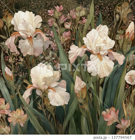 watercolor painting of leaf and flowers pattern watercolor painting of leaf and flowers pattern 137794567
