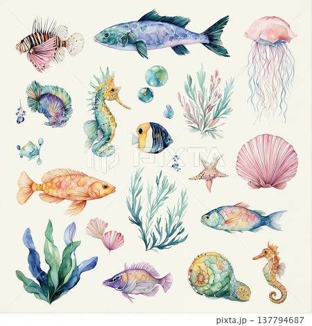 set of sea animals set of sea animals 137794687